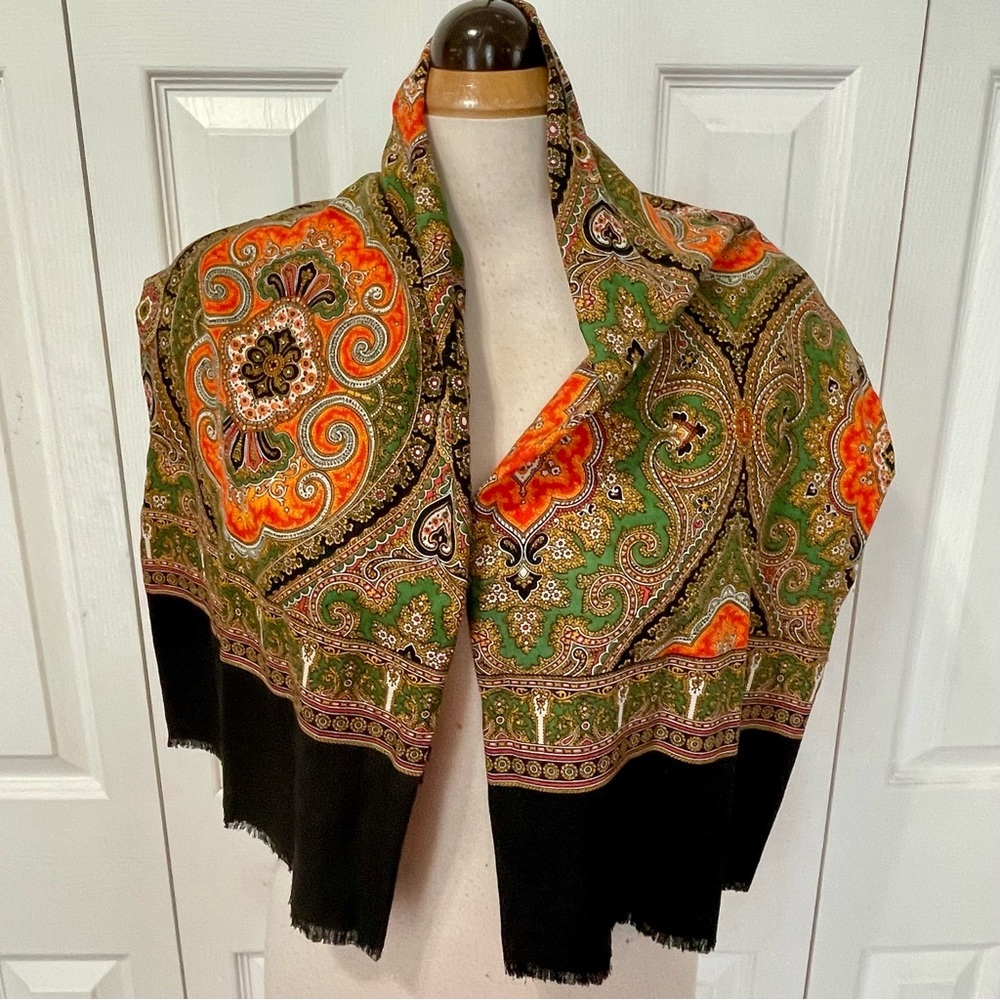 Dior 100% Wool Christian Dior Multicolor Paisley Wool Scarf